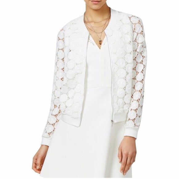 XOXO White Crochet Bomber Jacket - Picture 2 of 7